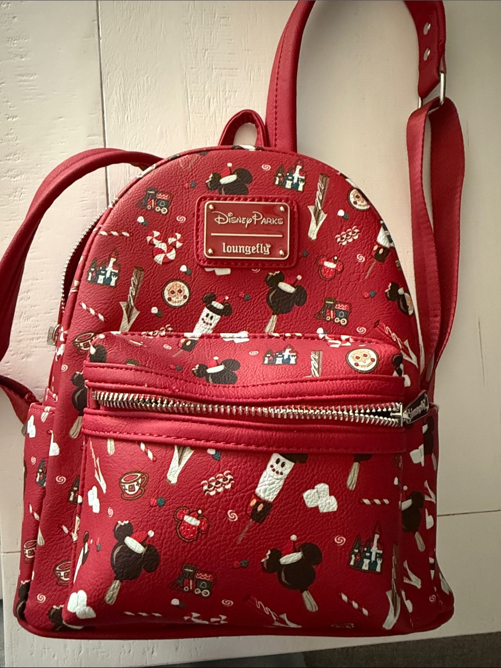 Loungefly Red Disney Parks Mini Backpack with Holiday Icons